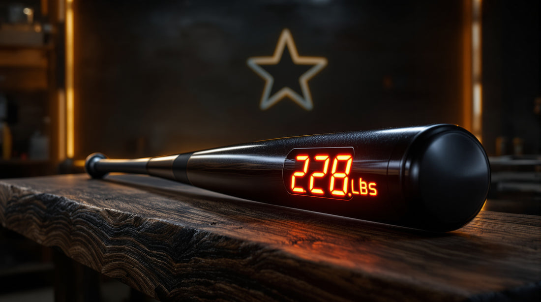 Composite baseball bat with a digital compression reading of 228 lbs — bat compression testing guide
